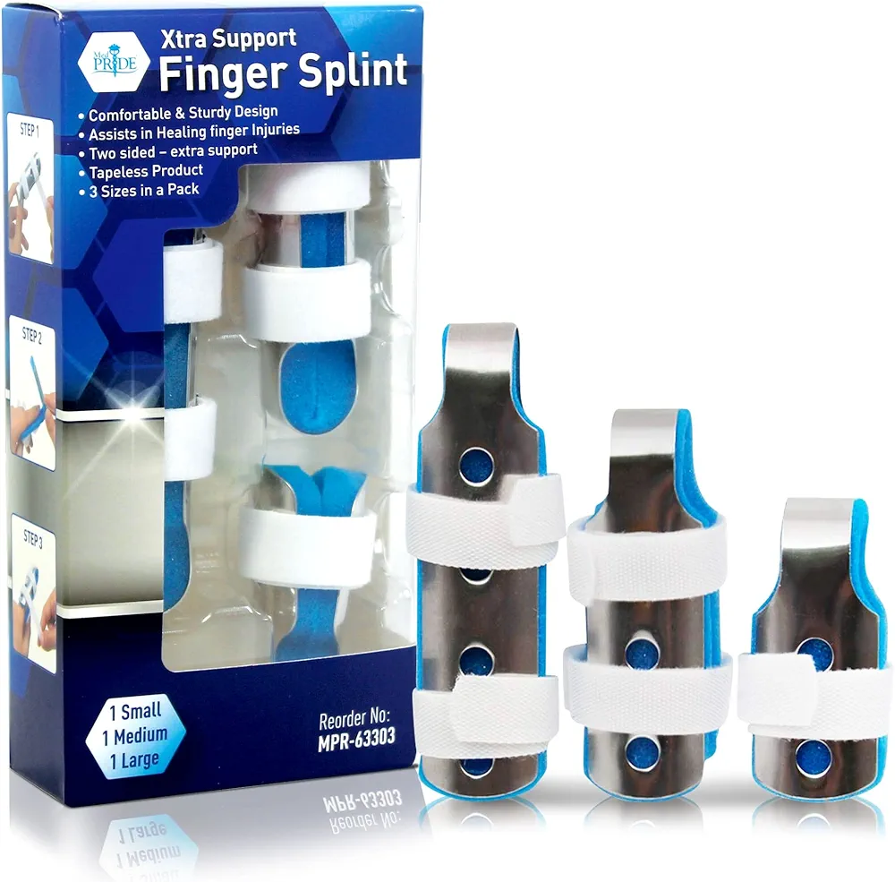 Medpride Xtra Support Finger Splints [3-Size Pack] - Comfortable Finger Braces For Injury Recovery & Pain-Relief- Finger & Knuckle Straighteners Fit Every Finger- Two Sided Finger Splint Immobilizer