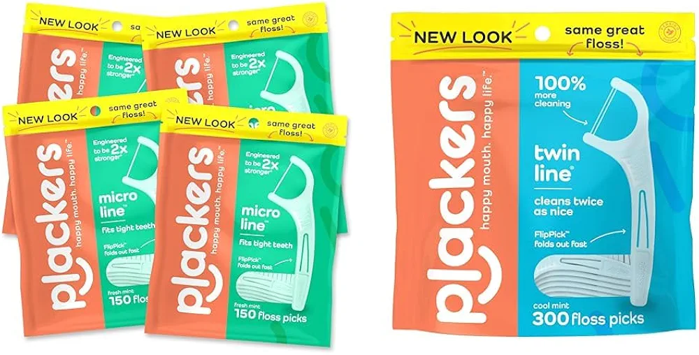 Plackers Micro Line Dental Floss Picks, Fold-Out FlipPick, Tuffloss, Easy Storage & Twin-Line Dental Flossers, Cool Mint Flavor, Dual Action Flossing System, Easy Storage