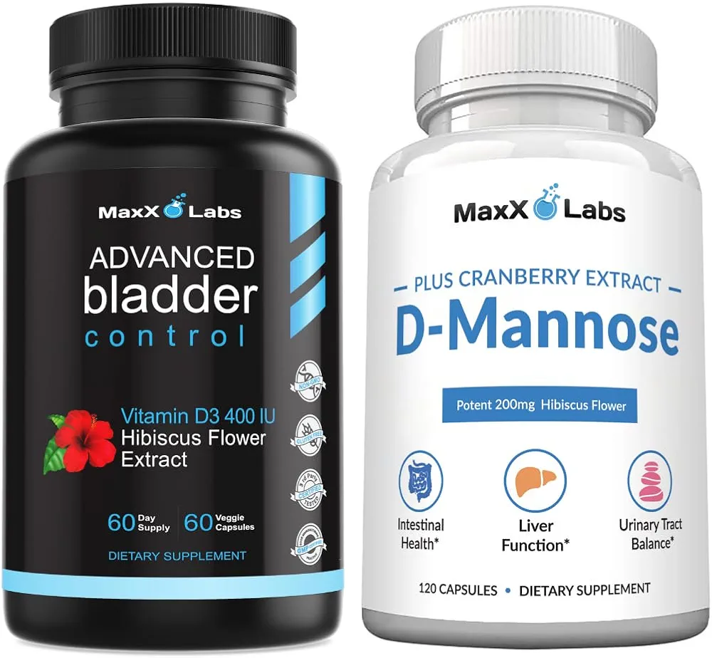 Advanced Bladder Control Supplements for Women & Men - 60Ct + D Mannose Capsules - Fast Acting 1400 MG Extra Strength DMannose Capsule for Bladder Health 120 Ct