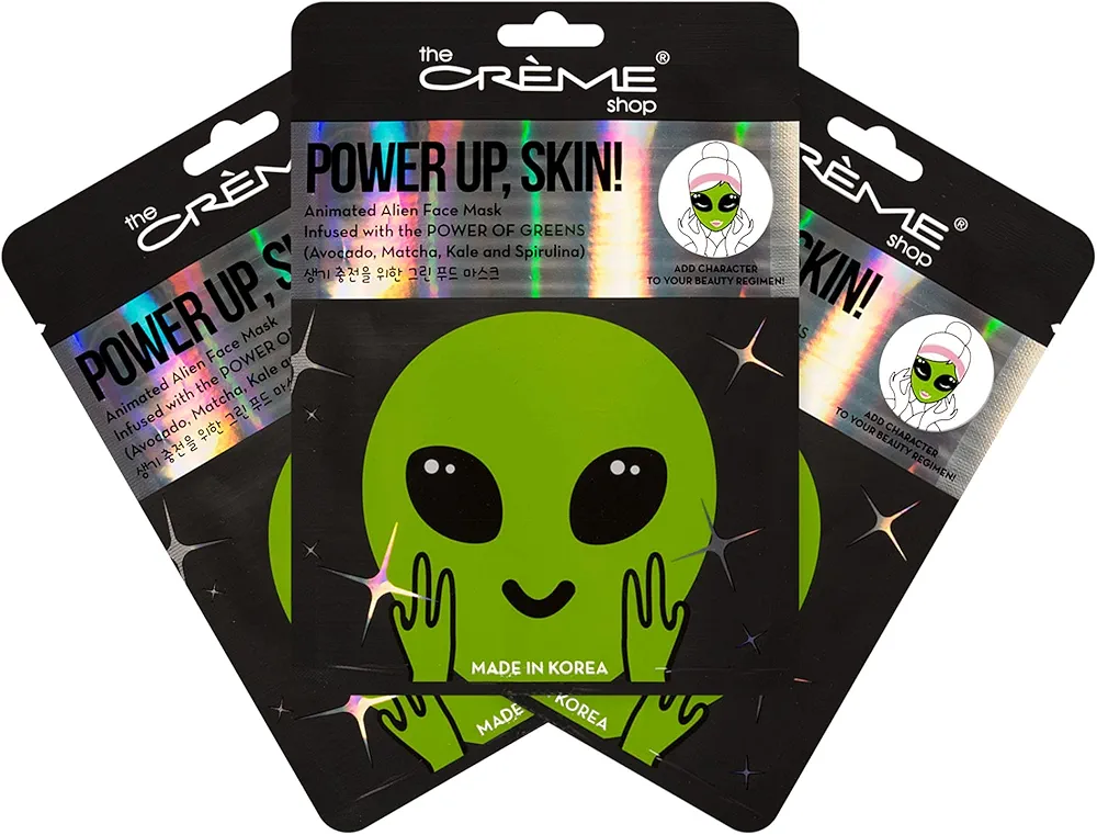 The Creme Shop Animal Sheet Mask, Korean, Hydrating, Collagen, Vitamin C, Anti-Aging - Pack of 3 (Alien)