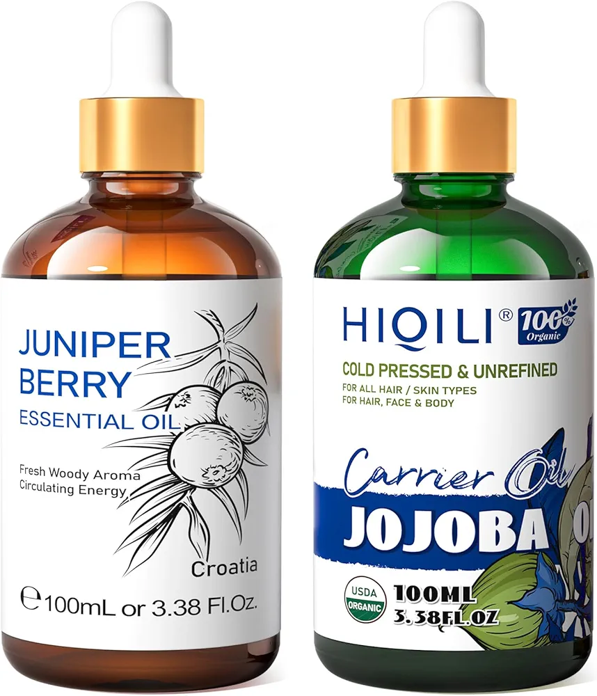 HIQILI Juniper Essential Oil and Jojoba Oil, 100% Pure Natural for Diffuser - 3.38 Fl Oz