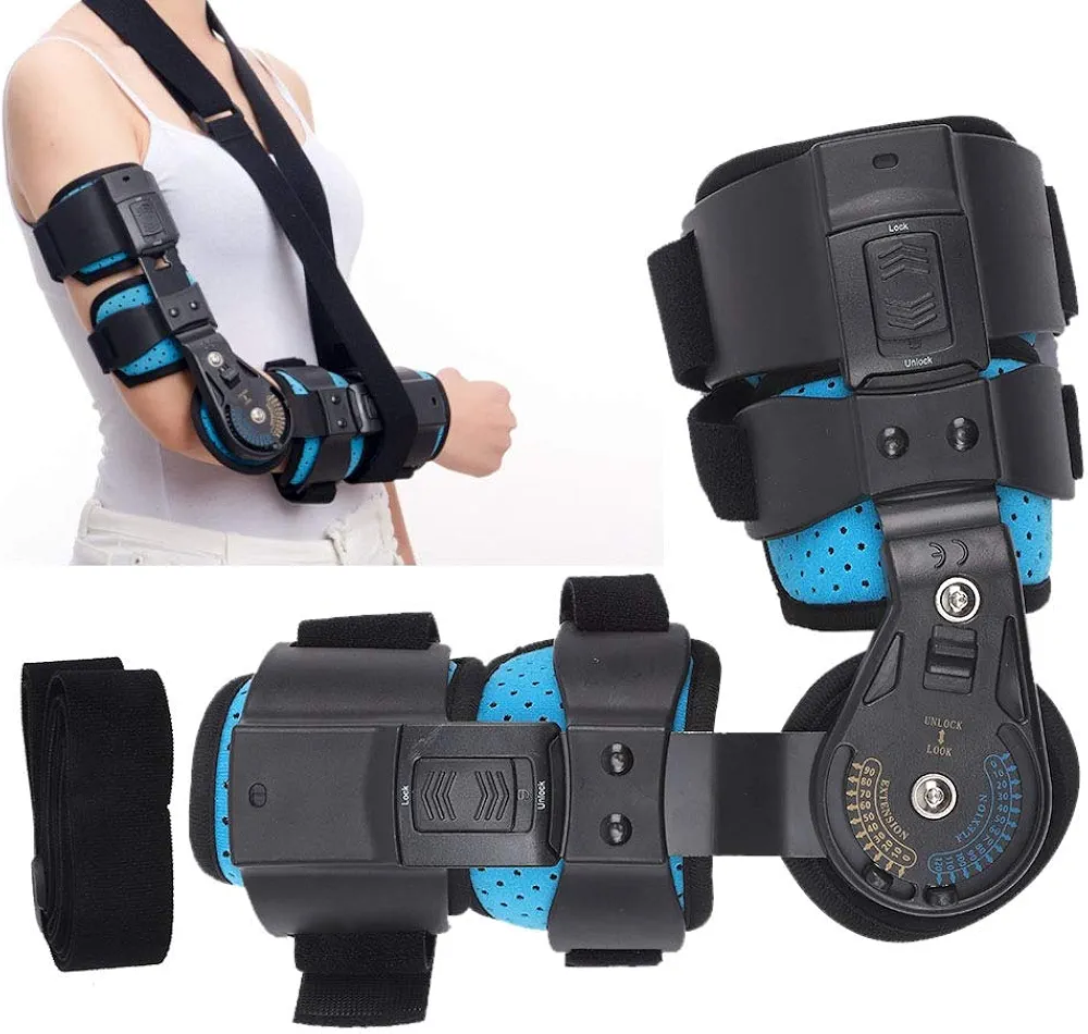 Wytino Hinged ROM Elbow Brace with Strap,Adjustable Post Op Elbow Brace Stabilizer Splint for Injury Recovery Arm Support Arm Extension Protector orthosis Tools - for Right Arm