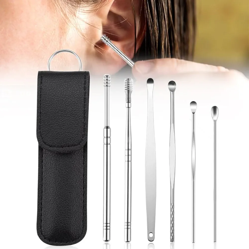 Ear Cleaner, 2024 New Satinless Steel 360° Spiral Earwax Cleaner Tool Set with Pu Leather Case, Household Creative Portable Ear Cleaning Kit for Men and Women(Black,1pcs)