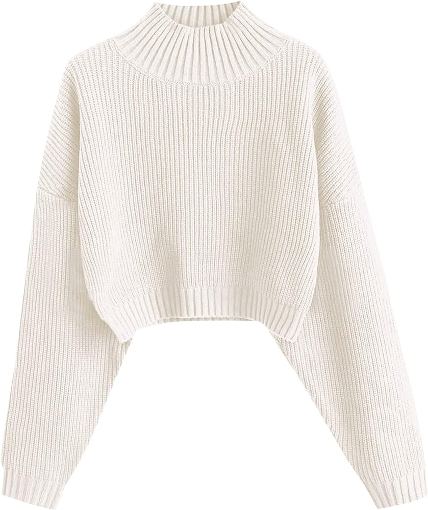 ZAFUL Women's Cropped Turtleneck Sweater Lantern Sleeve Ribbed Knit Pullover Sweater Jumper