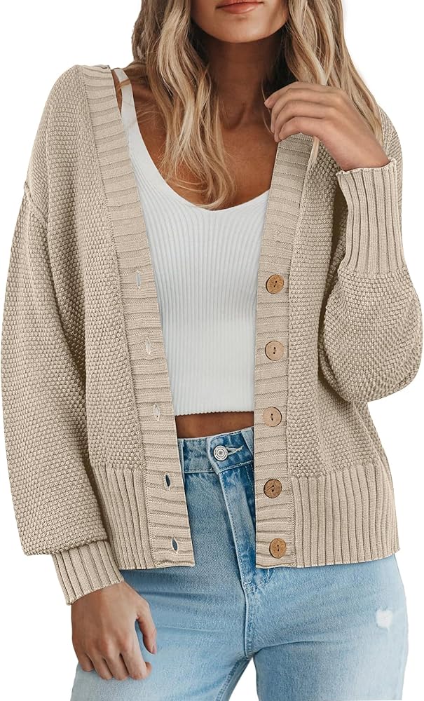 Caracilia Cardigan Sweater for Women Oversized Loose Fit Long Sleeve Button Waffle Knit Coat Outwear 2024 Fall Outfits Trendy