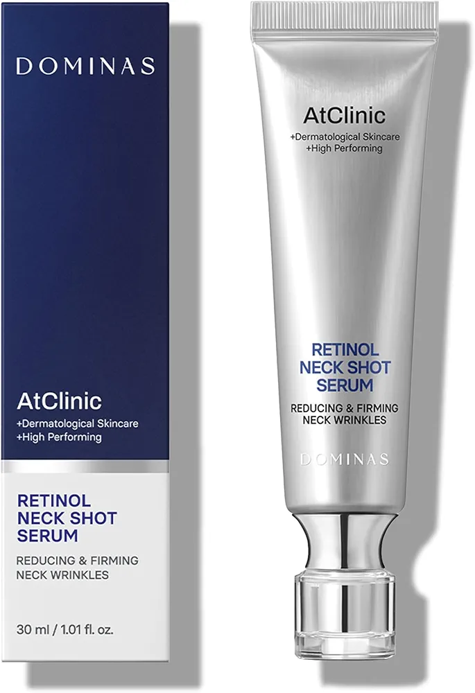 AtClinic Retinol Neck Shot Serum (1fl oz) - Reduce Neck Wrinkles, & Improve Elasticity. Korean Skin Care Ampoule Cream. Vitamin C, Peptide