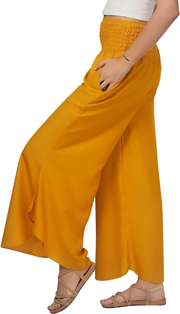 Joob Joob Flowy Pants for Women - Palazzo Pants for Women - Wide Leg Flare Summer Pants Women - Boho Harem Pants with Pockets