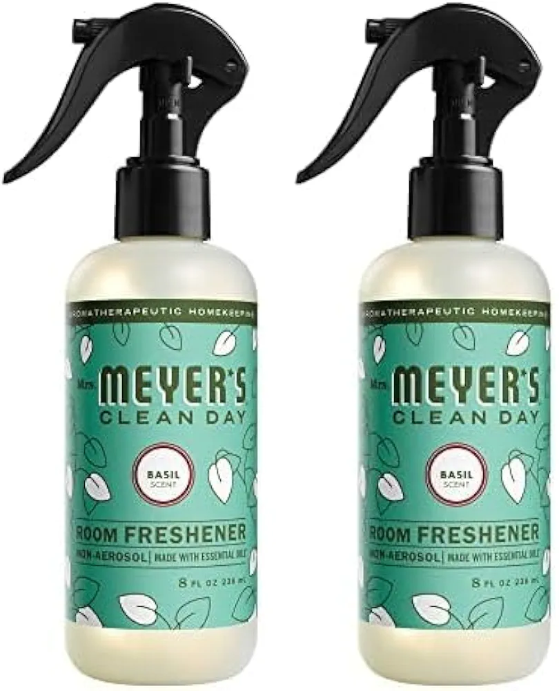 Mrs. Meyer's Room and Air Freshener Spray, Non-Aerosol Spray Bottle Infused with Essential Oils, Basil, 8 fl. oz (Pack of 2)