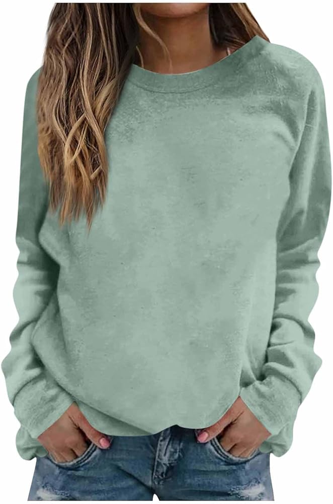 Boho Sweatshirts For Women, Women's Casual Fashion Solid Color Long Sleeve O-Neck Pullover Top Blouse