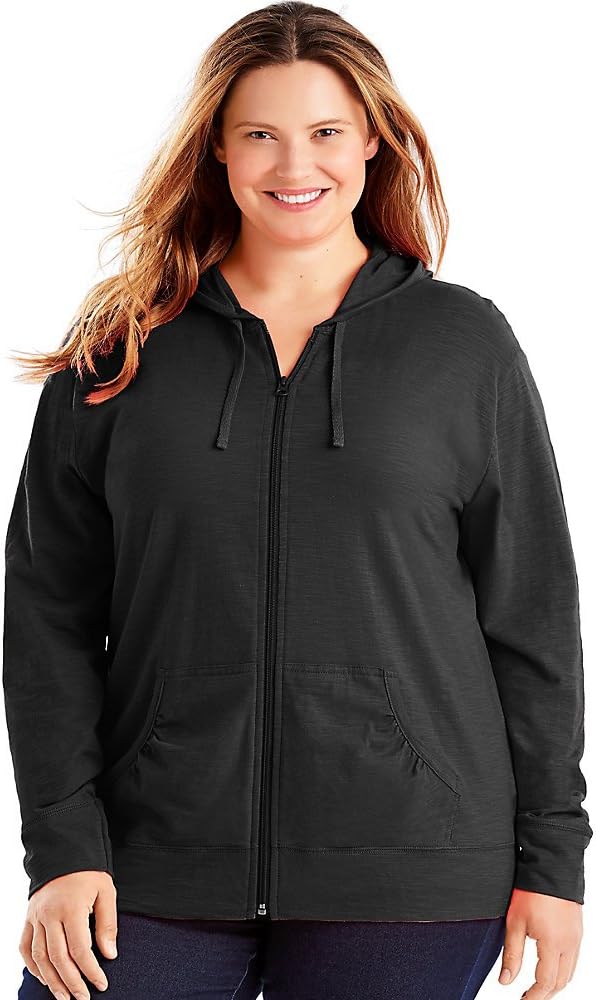 JUST MY SIZE Slub-Cotton Full-Zip Women's Hoodie Black