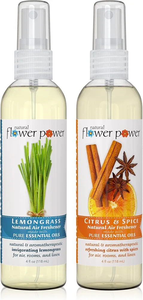 Air Freshener Spray | Variety Pack – Lemongrass and Citrus & Spice | 4 Fl Oz | Pack of 2 | Scented w/Pure Essential Oils | Plant-Based Room, Linen, or Car Spray | Non-Aerosol