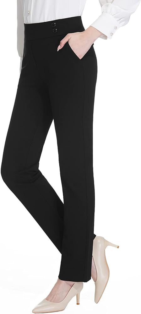 Tapata Women's Straight Leg Dress Pants Stretchy High Waist with Pockets 29''/31''/33''for Work Casual