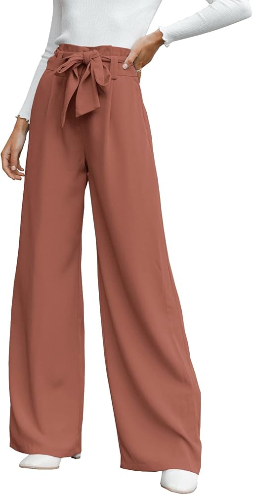 Ivay Womens High Waist Pants Business Casual Wide Leg Pants Drawstring Office Dressy Trousers