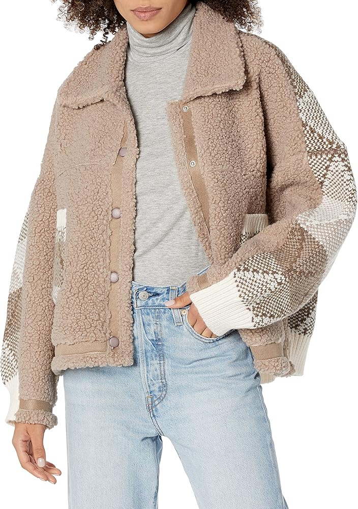 [BLANKNYC] womens Luxury Clothing Sherpa Snap Closure Cardigan Sweater, Comfortable & Stylish Sweatshirt