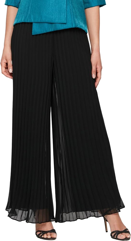 Alex Evenings Women's Wide Leg Chiffon Dress Pant for Mother of The Bride, Elegant Party Outfit (Petite and Regular Sizes)