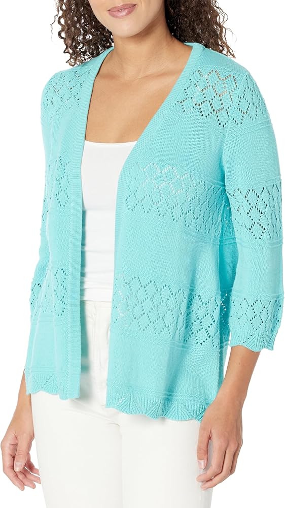 MULTIPLES Women's Three Quarters Bell Sleeve Open Front Cardigan Sweater