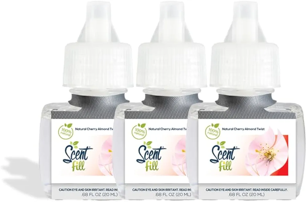 Scent Fill 100% Natural Cherry Almond Twist Plug in Air Freshener, Scented Oil Refills, 3 Refills