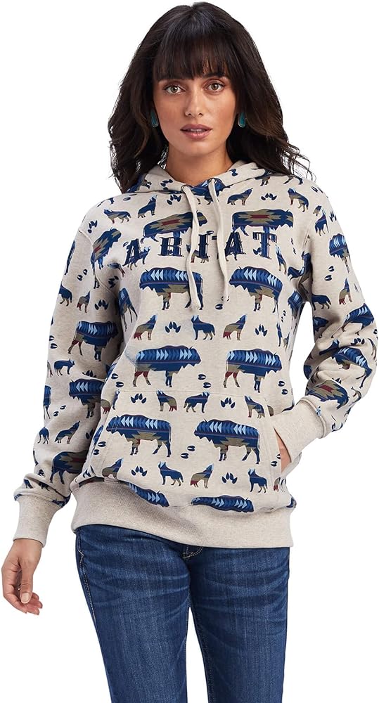 Ariat Female REAL Allover Print Hoodie Buffalo Border Print Large