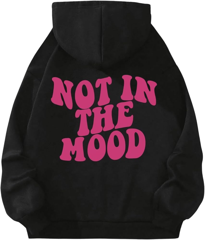 GORGLITTER Women's Floral Slogan Graphic Preppy Hoodies Long Sleeve Drop Shoulder Drawstring Pullover Hooded Sweatshirt