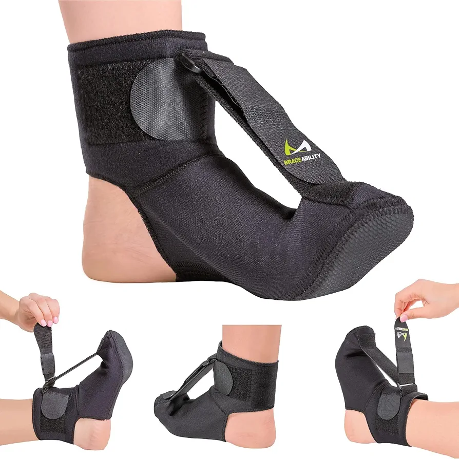 BraceAbility Plantar Fasciitis Night Splint Sock - Soft Plantar Fascia Brace for Sleeping, Achilles Tendonitis, Foot Drop, Heel Pain - Plantar Fasciitis Relief Night Splint for Women and Men (Small)