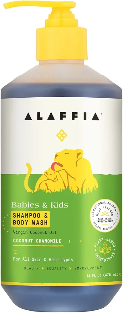 Alaffia EveryDay Coconut Shampoo & Body Wash - Babies and Kids, Gentle and Non-Irritating Support for Soft Hair and Skin with Yarrow and Chamomile, Fair Trade, Coconut Chamomile 16 Fl Oz