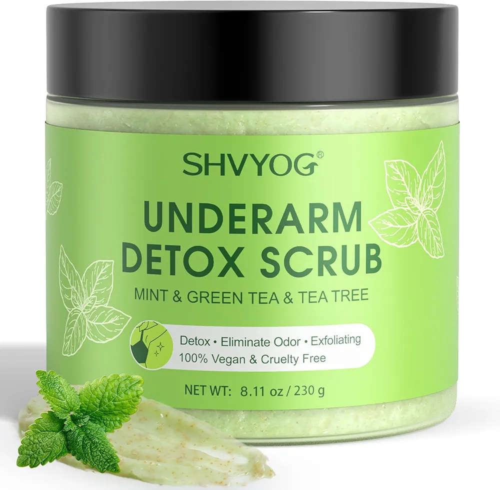 Underarm Detox Scrub, Green Tea Armpit Detox Scrub with Mint and Tea Tree, Natural Underarm Scrub for Armpit Detoxifying, Odors Eliminating, Exfoliating and Smoothing 8.11 Oz