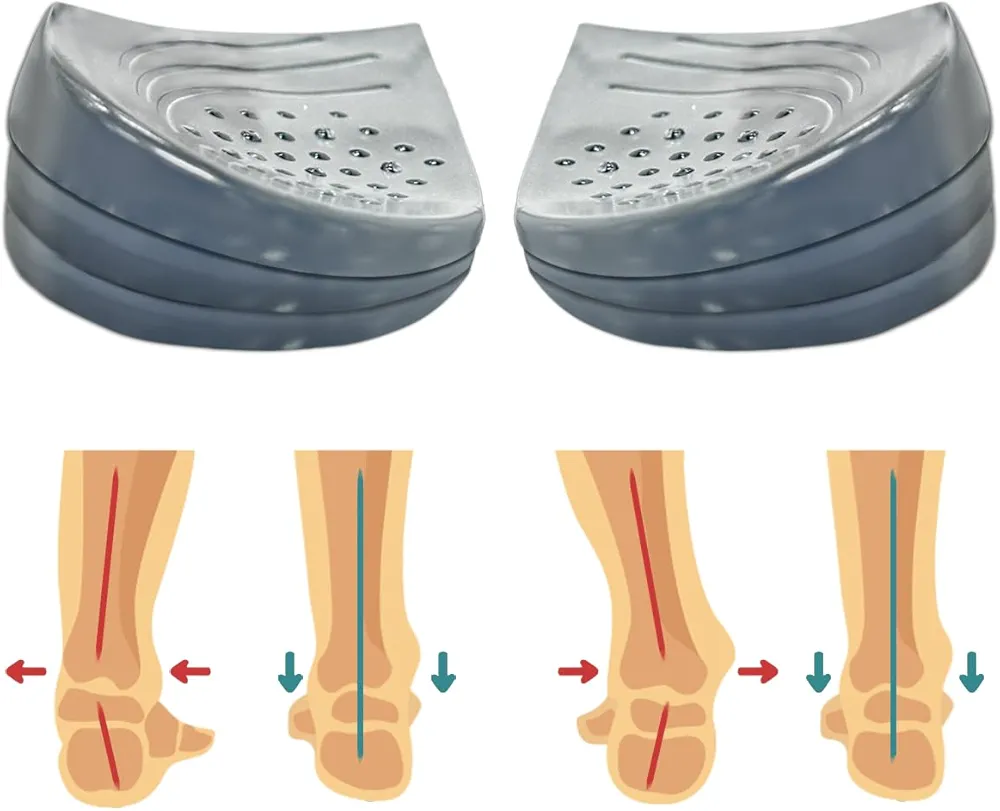 Skyfoot 3 Layers Adjustable Heel Wedge Inserts for Supination & Pronation Correction, Adhesive Medial & Lateral Heel Insoles for Bow Legs, Knee Pain, Foot Alignment (L: W 8-12 | M 7.5-14, ClearBlack)