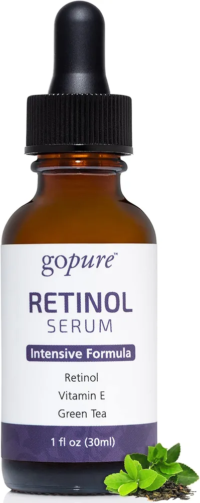 goPure Retinol Serum For Face - Anti-Aging Serum with Retinol for a Firmer, Lifted, and Youthful Look, Formulated with Green Tea and Vitamin E to Improve the Look of Dull, Uneven Skin - 1 fl oz