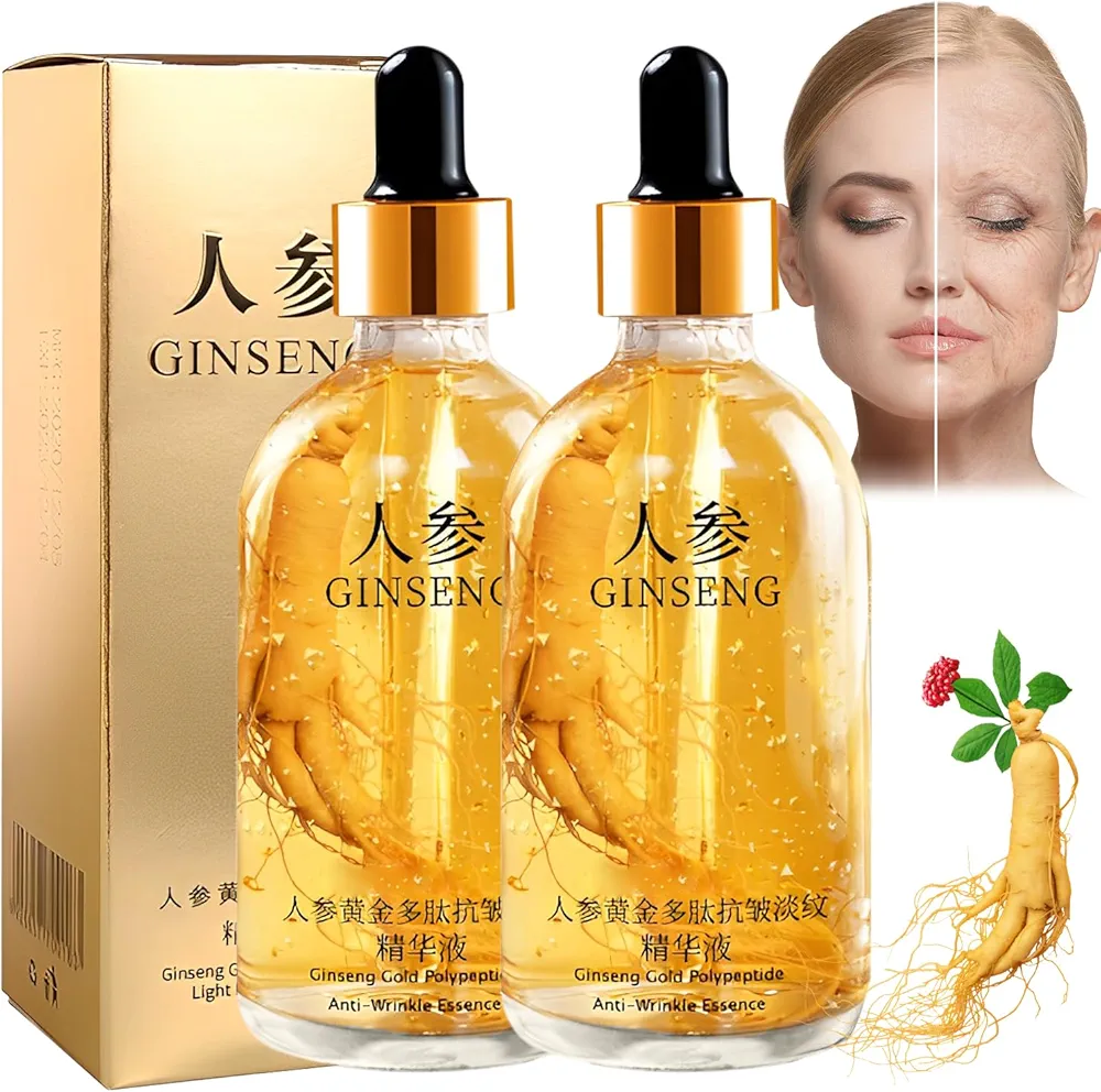 Ginseng Serum,Ginseng Polypeptide Anti-Ageing Essence Oil,Ginseng Gold Polypeptide Anti-Wrinkle Essence,One Ginseng Per Bottle for Tightening Sagging Skin Reduce Fine Lines (2PCS)