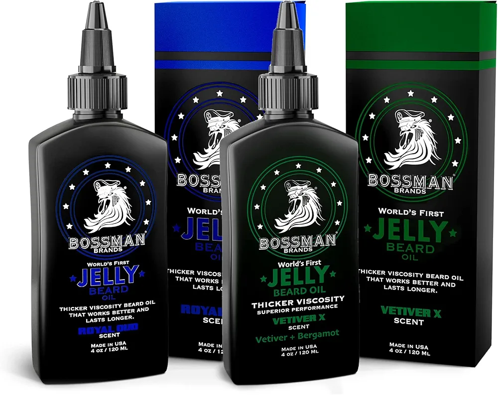 Bossman Beard Oil Jelly Kit (2 Scents) - Beard Growth Softener, Moisturizer Lotion Gel with Natural Ingredients - Beard Growing Product (Royal Oud & Vetiver X Scents)