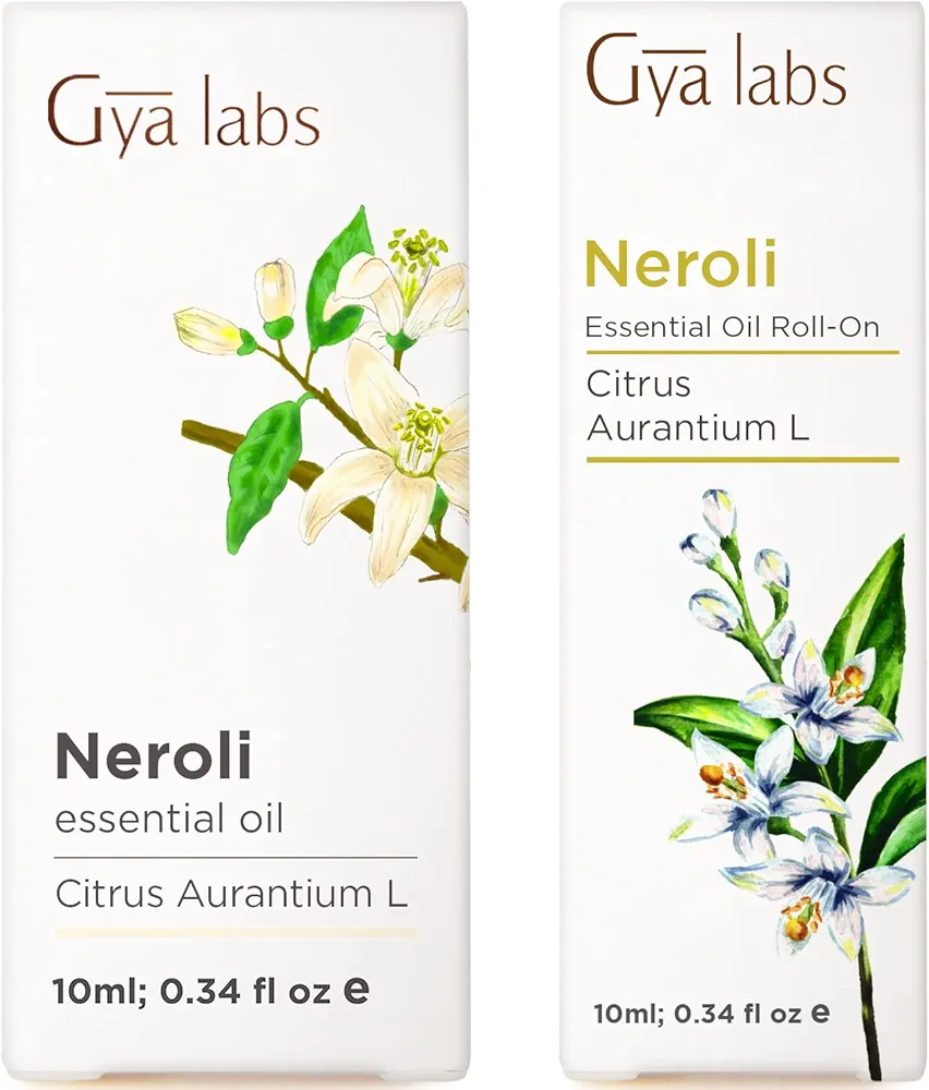 Neroli Essential Oil for Diffuser & Neroli Essential Oil Roll On Set - 100% Natural Aromatherapy Grade Essential Oils Set - 2x0.34 fl oz - Gya Labs