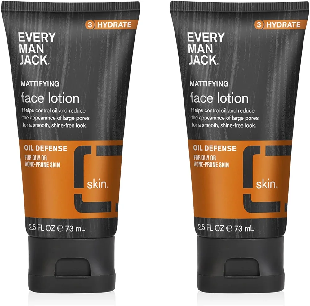 Every Man Jack Activated Charcoal Oil Defense Face Lotion for Men - Moisturize, Hydrate, and Soothe Skin with Activated Charcoal, Shea Butter, Aloe + Vitamin E - 2.5 oz Mens Face Lotion - 2 pack