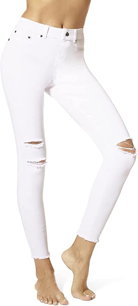 HUE Women's Ripped Knee Denim Leggings