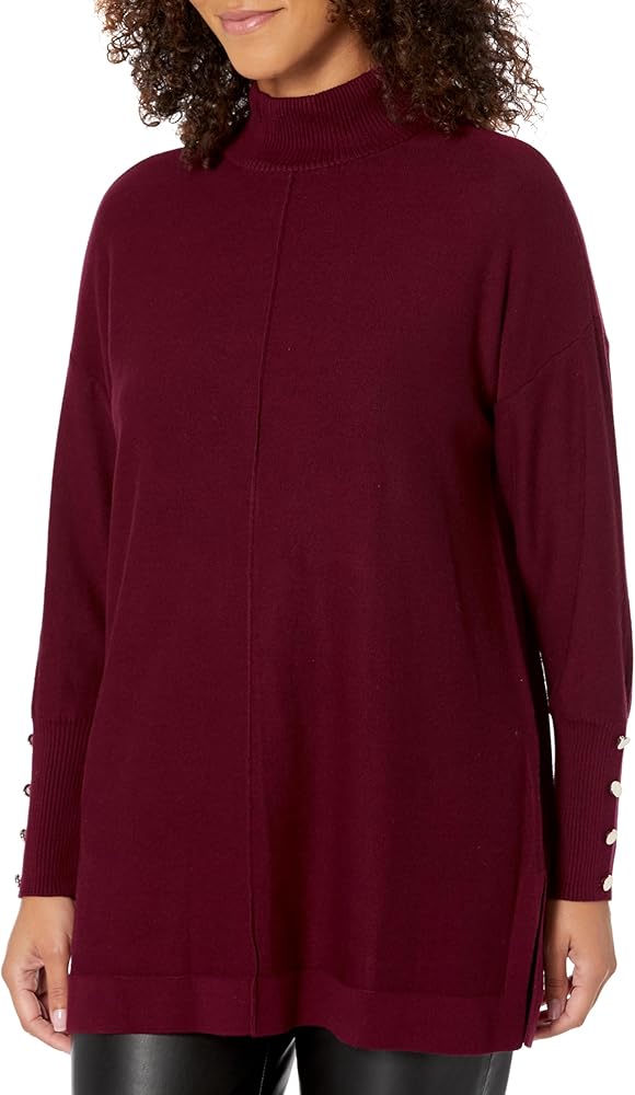 Anne Klein Women's Mock Neck Sweater Long Sleeve with Buttons