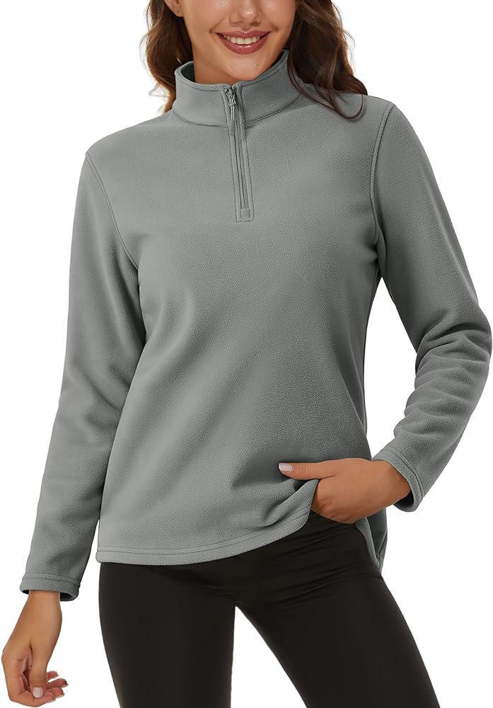 MAGCOMSEN Women's Quarter Zip Pullover Polar Fleece Sweatshirts Lightweight Stand-Collar Jacket Warm Tops