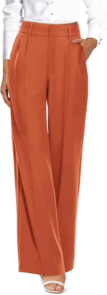 onlypuff Womens Wide Leg Palazzo Trousers Casual Business Pants High Waisted Straight Long Capris with Pockets