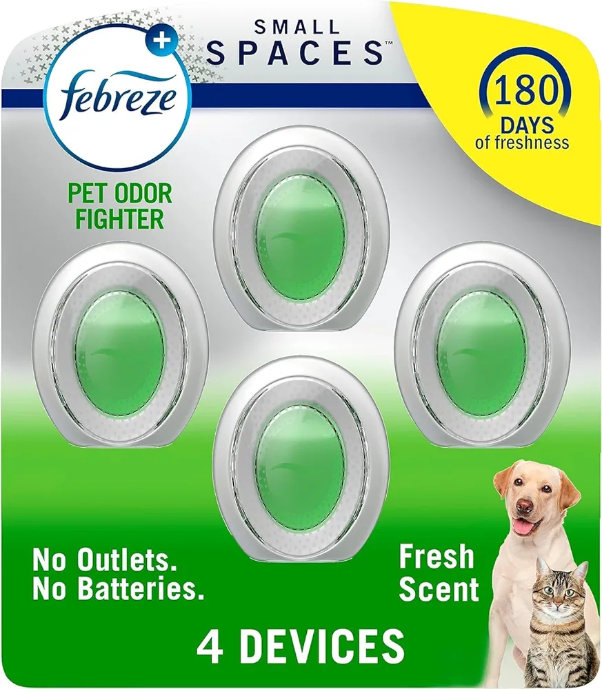 Feb.reze Small Spaces - Plug in Air Freshener Alternative for Home - Heavy Duty - Odor Eliminator for Strong Odor - 4 Count (Pet Odor Fighter)