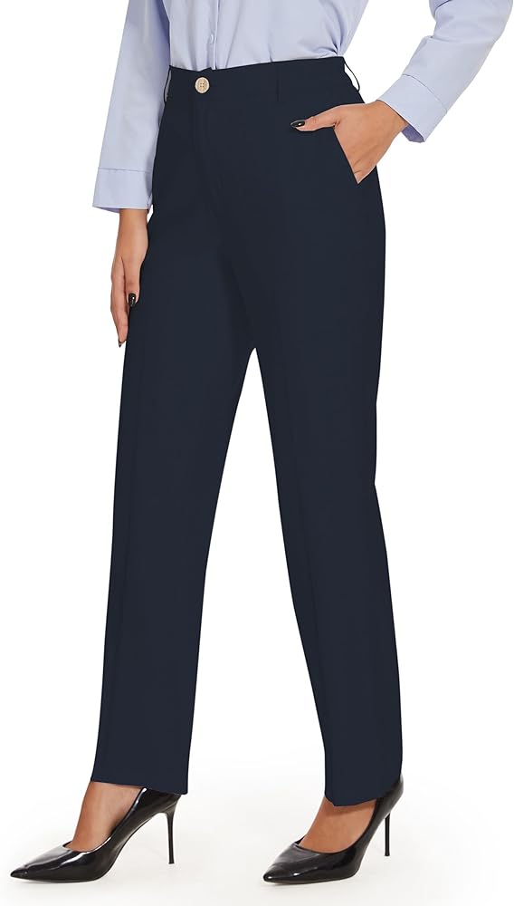 Tapata Women's 28"/30"/32"/34" Straight Linen Dress Pants with Pockets Tall, Petite, Regular for Office Work Business