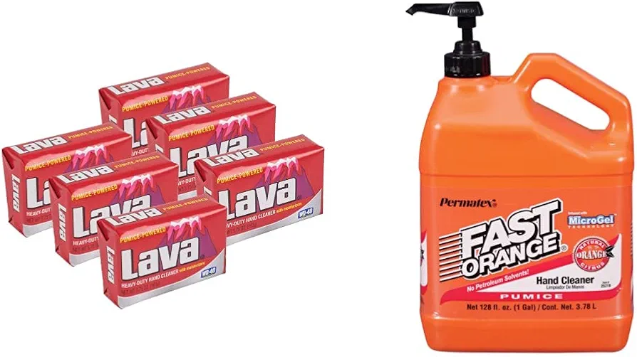 Lava Pumice Hand Soap (6 Pack) and Permatex Fast Orange Pumice Hand Cleaner with Pump (1 Gallon)