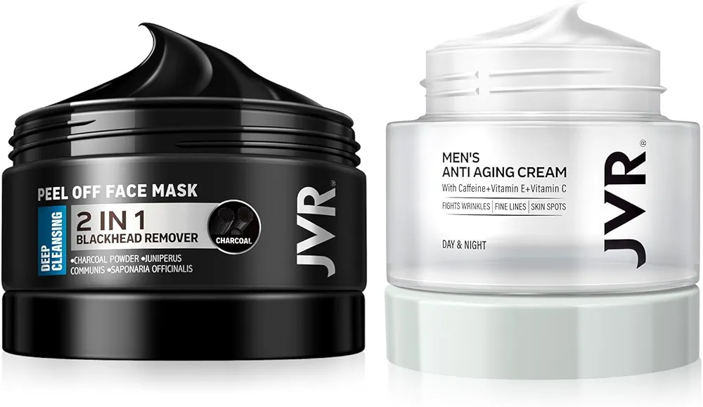 JVR Blackhead Remover Mask and Men's Face Moisturizer Cream Anti-Aging Cream For Men, Charcoal Peel Off Black Mask, Facial Mask Purifying and Deep Cleansing for All Skin Types