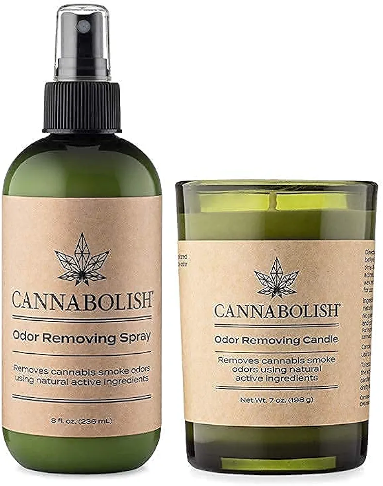 Cannabolish Smoke Odor Eliminating Candle 7oz, Smoke Odor Eliminating Spray and Air Freshener, 8oz