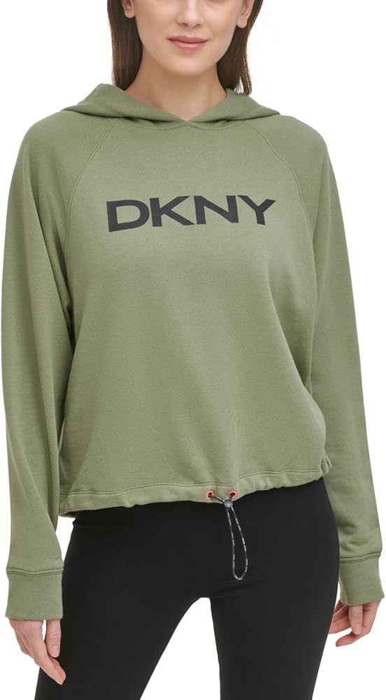 DKNY Womens Graphic Hoodie,Olive,X-Small