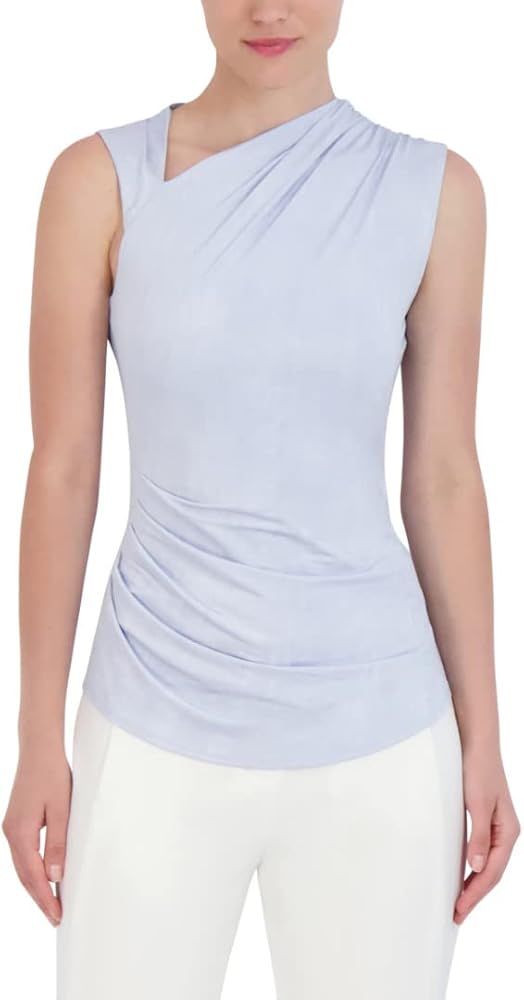 BCBGMAXAZRIA Women's Asymmetrical Neck Sleevless Knit Top