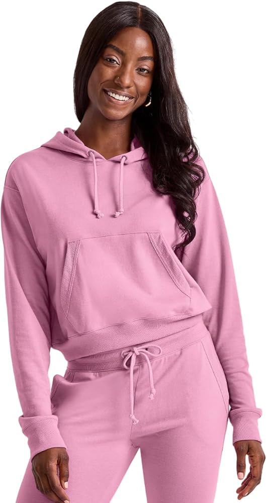 Hanes Originals Womens French Terry Cropped Hoodie, S, Paper Orchid, Small