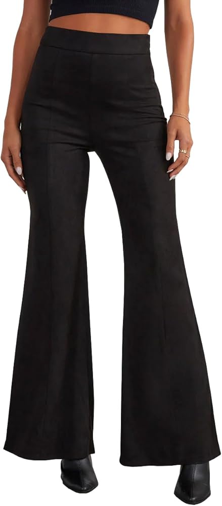 HBQ Women's High Waisted Stretchy Bell Bottom Flare Pants Wide Leg Slim Tailored Work Trousers