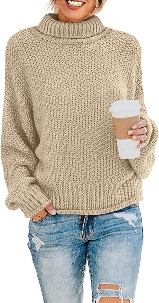 ZESICA Women's 2024 Fall Long Sleeve Turtleneck Casual Loose Chunky Knitted Pullover Sweater Jumper Top