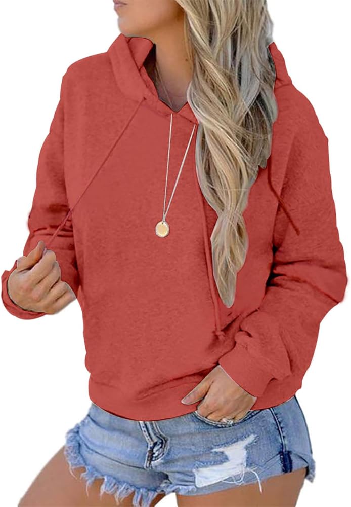 Women Solid Color Hoodies Long Sleeve Drawstring Collar Sweatshirts Outdoor Sport Running Pullover Tops