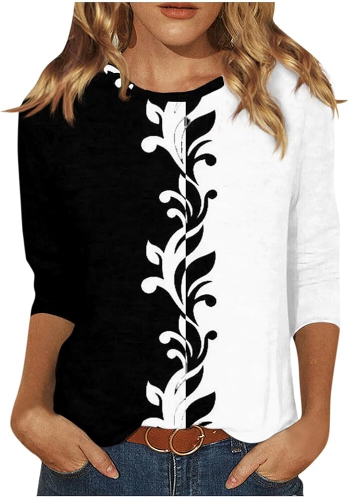 Womens Long Sleeve Shirt,Women's Fashion Casual Longsleeve Print Round Neck Pullover Top Blouse