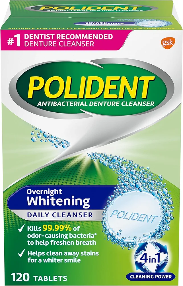 Polident Overnight Whitening Denture Cleanser Tablets - 120 Count