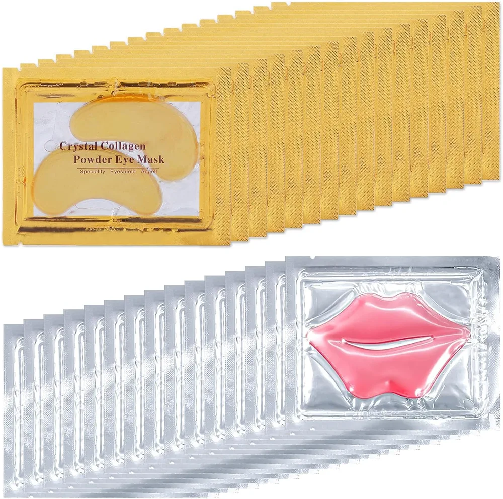 30 Pairs Lip Masks & Eye Mask, 24K Collagen Crystal Under Eye Patches for Puffy Eyes and Dark Circles, Reduce Lip Wrinkles, Remove Dead Skin & Anti Chapped, Effectively Nourishes the Lip & Eye Skin